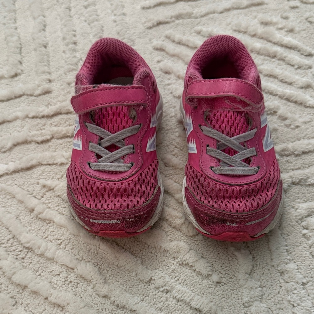 New Balance Kids Bright Pink and Gray Athletic Sneakers